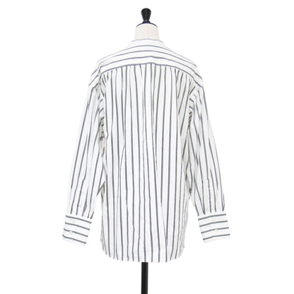 24秋冬 ストライプ柄 バンドカラー シャツ / コットン 長袖 オーバーサイズ