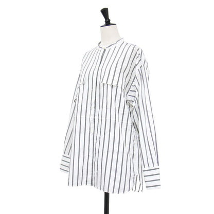 24秋冬 ストライプ柄 バンドカラー シャツ / コットン 長袖 オーバーサイズ