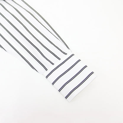 24秋冬 ストライプ柄 バンドカラー シャツ / コットン 長袖 オーバーサイズ