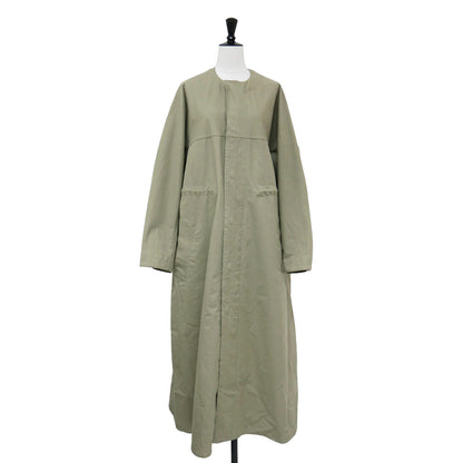 ノーカラー ロング コート / クルーネック オーバーサイズ ミリタリー コットン