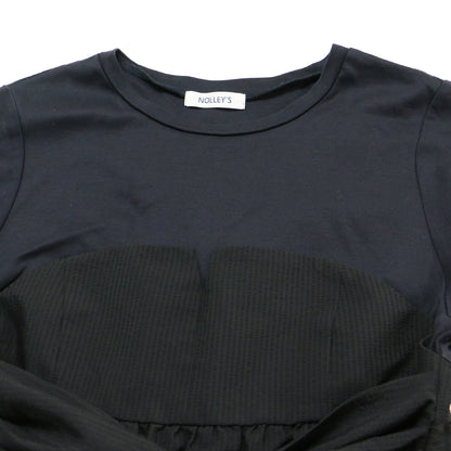 24春夏 ビスチェ風 コンビ Tシャツ / カットソー プルオーバー クルーネック 半袖 ドッキング サッカー素材