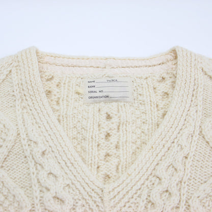 リメイク フィッシャーマン ニット / セーター プルオーバー Vネック オーバーサイズ アラン編み