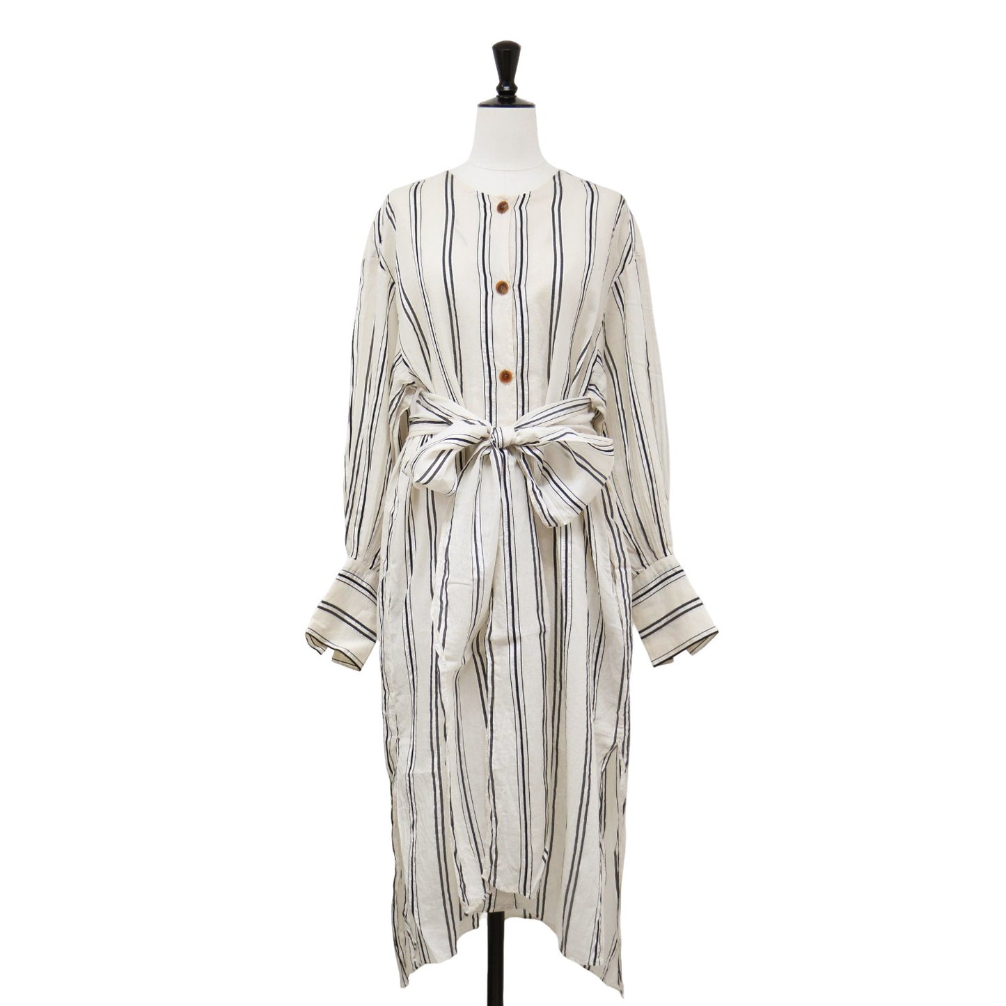 IENA 別注 ストライプ柄 ロング シャツ ワンピース / ドレス ウエストベルト 長袖