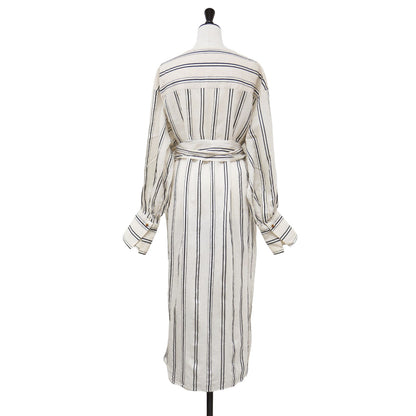IENA 別注 ストライプ柄 ロング シャツ ワンピース / ドレス ウエストベルト 長袖