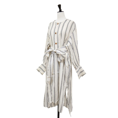IENA 別注 ストライプ柄 ロング シャツ ワンピース / ドレス ウエストベルト 長袖