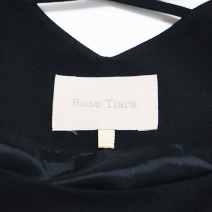 フレアスリーブ ミディ ワンピース / ドレス バッククロス 裾レース  7分袖 ラウンドネック