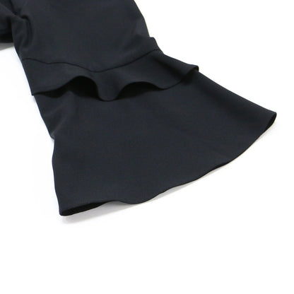 フレアスリーブ ミディ ワンピース / ドレス バッククロス 裾レース  7分袖 ラウンドネック