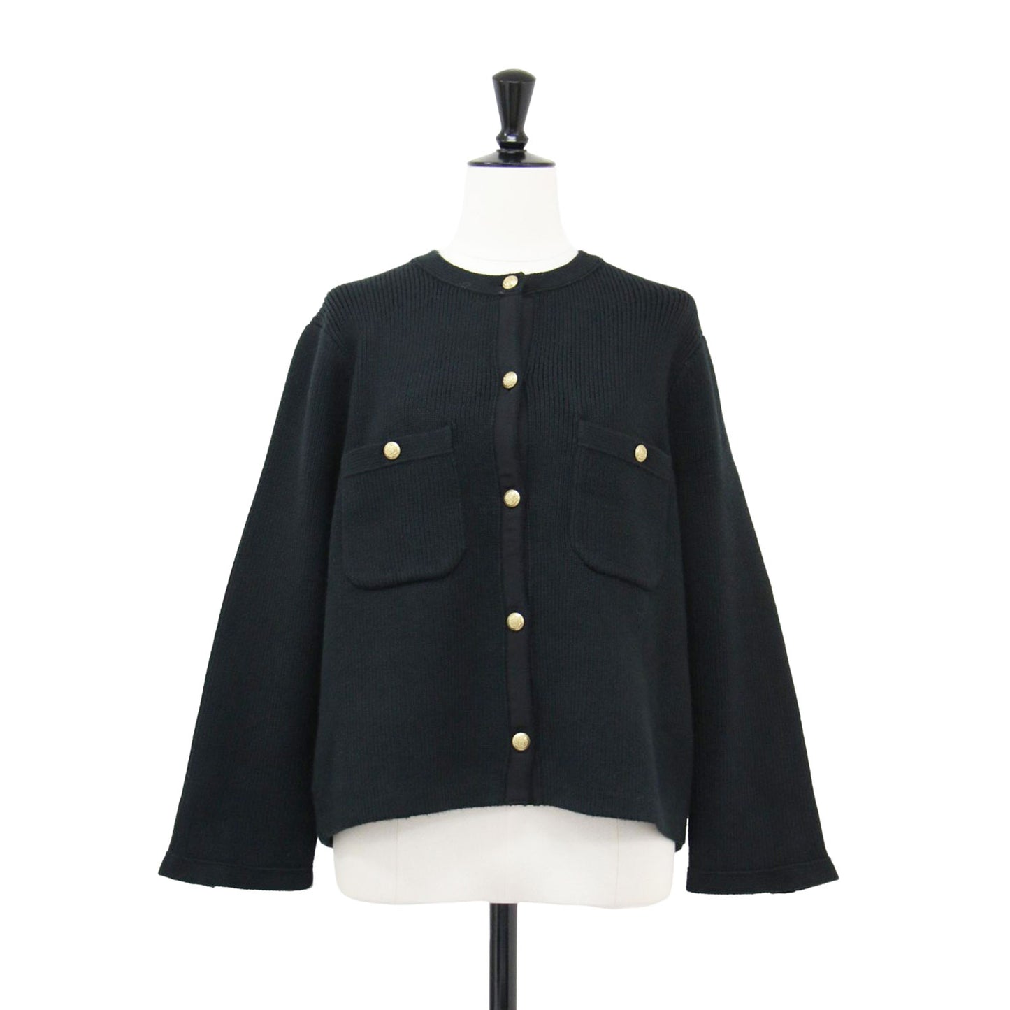 23秋冬 コットンリリー ニット ジャケット / カーディガン 長袖 ノーカラー クルーネック 金ボタン ウォッシャブル