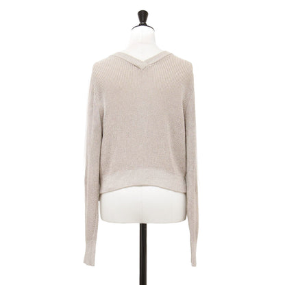 ラメ ニット ショート カーディガン / プルオーバー ニット 長袖 Vネック クルーネック 畦編み