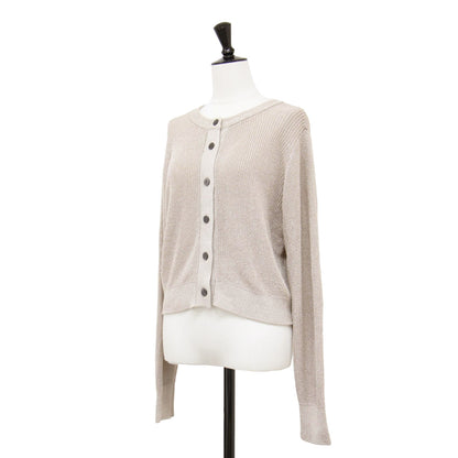 ラメ ニット ショート カーディガン / プルオーバー ニット 長袖 Vネック クルーネック 畦編み