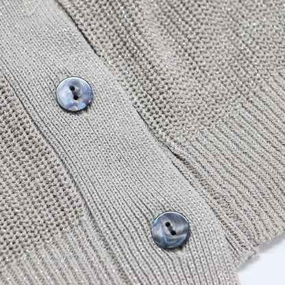 ラメ ニット ショート カーディガン / プルオーバー ニット 長袖 Vネック クルーネック 畦編み