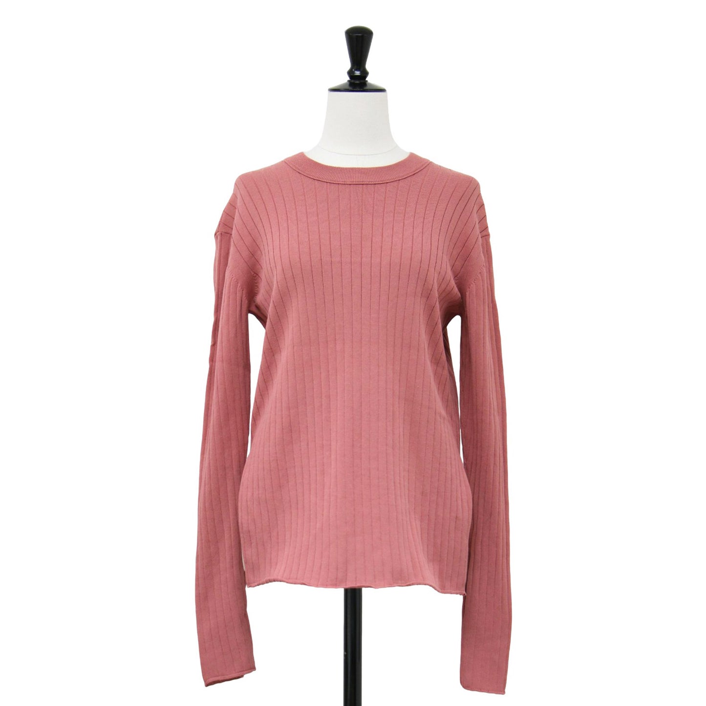 ワイドリブ 2WAY プルオーバー ニット / クルーネック 長袖 コットン ナイロン