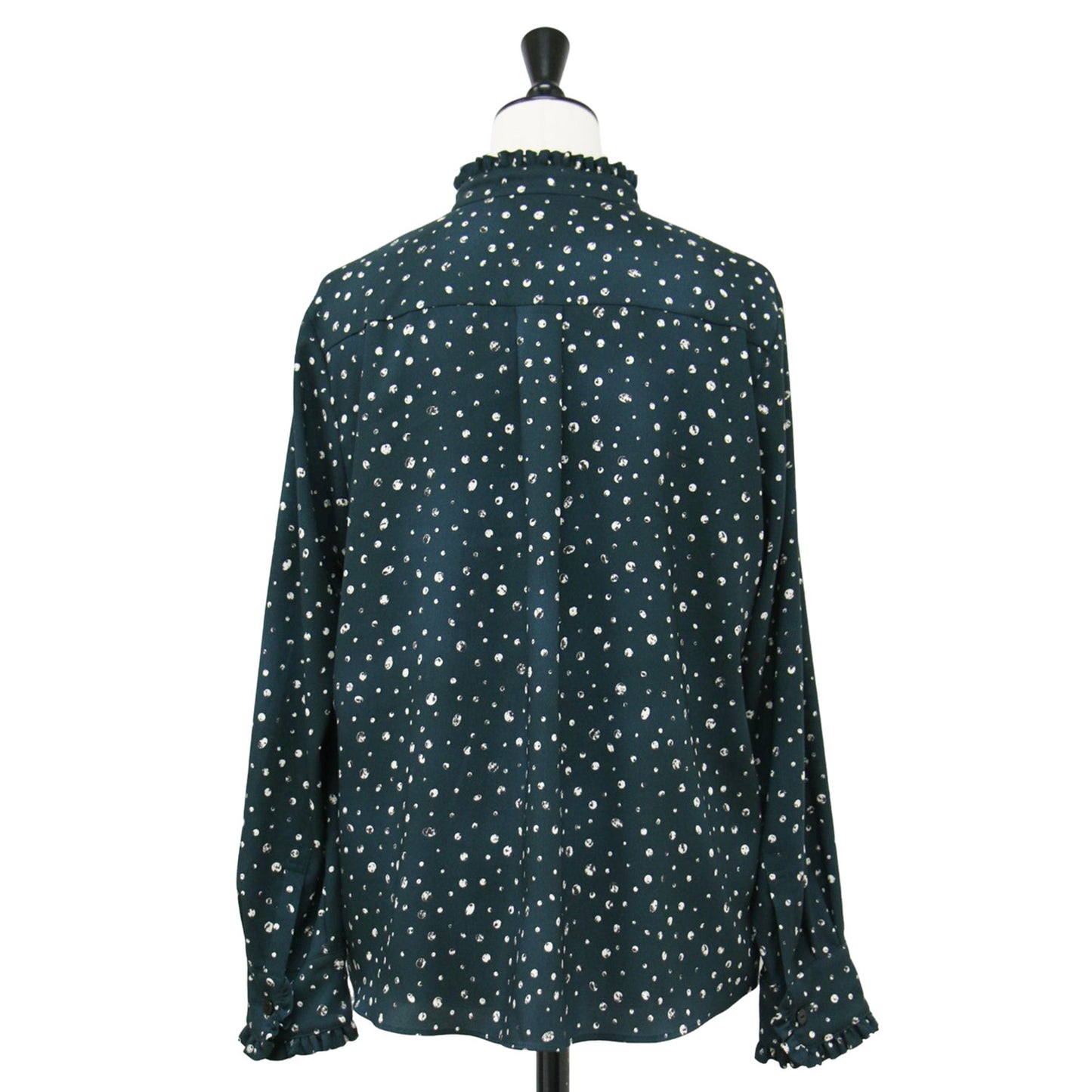 スクラッチ ドット プリント ブラウス / フリル スタンドカラー 長袖 シャツ