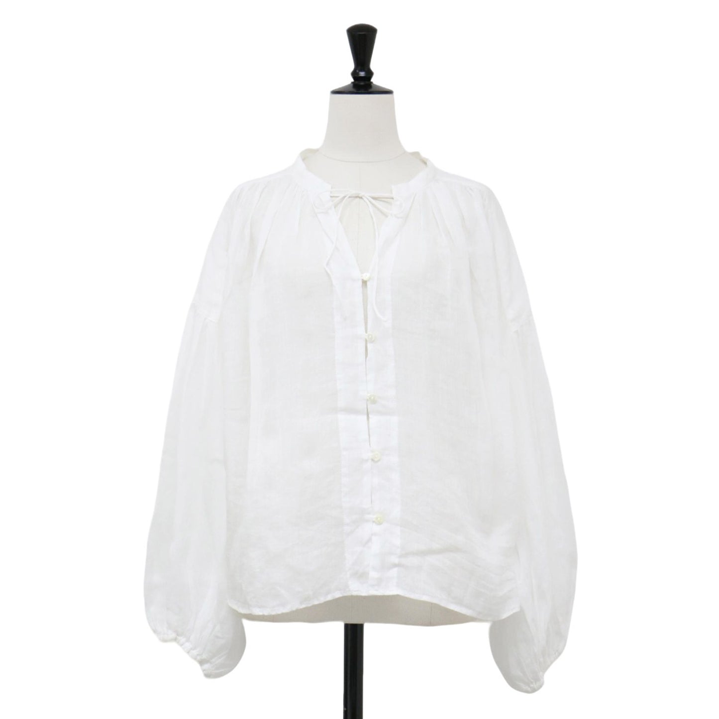 24春夏 ギャザー ブラウス / 長袖 ボリュームスリーブ シアー リネン