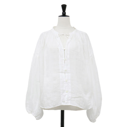 24春夏 ギャザー ブラウス / 長袖 ボリュームスリーブ シアー リネン