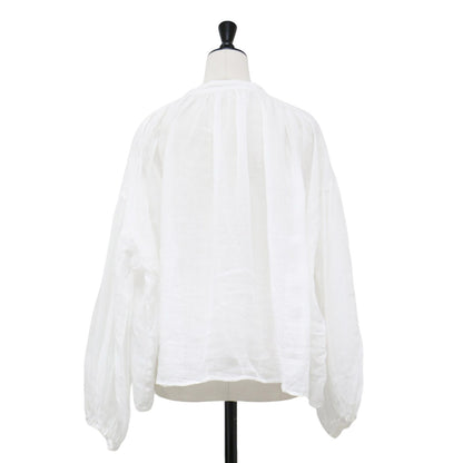 24春夏 ギャザー ブラウス / 長袖 ボリュームスリーブ シアー リネン