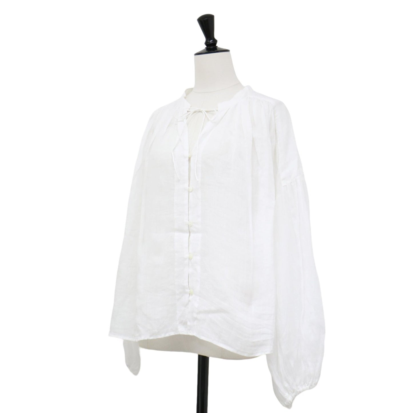 24春夏 ギャザー ブラウス / 長袖 ボリュームスリーブ シアー リネン