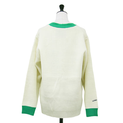 × SHIPS 別注 24秋冬 Vネック パッチ カーディガン / ニット 長袖 ワッペン 配色 オーバーサイズ