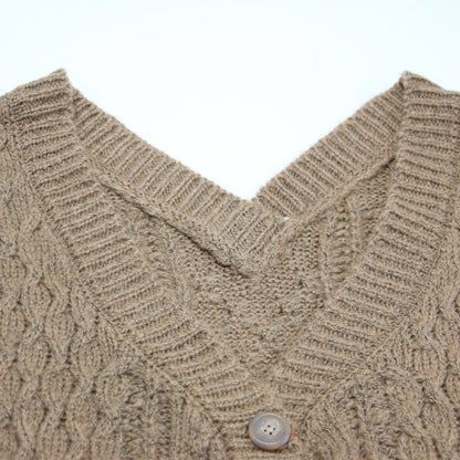 ケーブル編み ロング カーディガン / ニット Vネック 長袖 オーバーサイズ