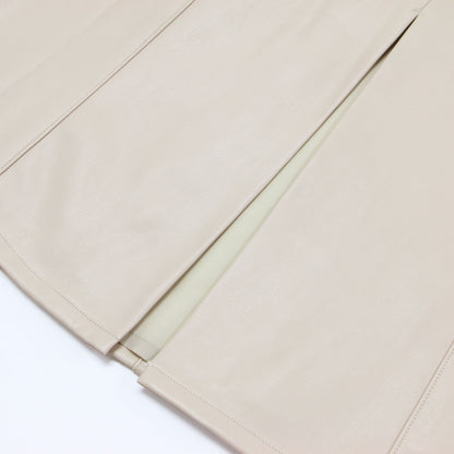フェイクレザー バック付き スカート / Aライン ミディ丈 スリット ストレッチ