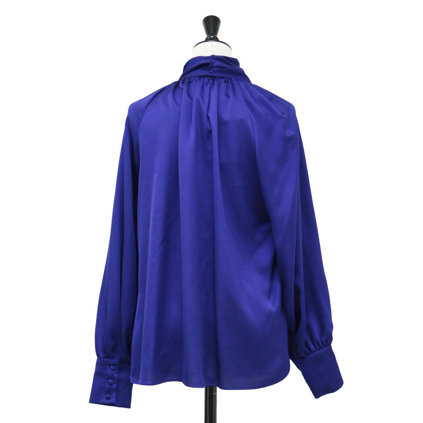 サテン ボウタイ ブラウス / シャツ ハイネック 長袖  ギャザー