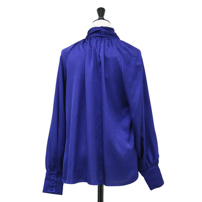 サテン ボウタイ ブラウス / シャツ ハイネック 長袖  ギャザー