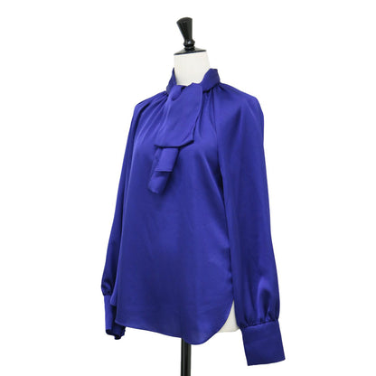 サテン ボウタイ ブラウス / シャツ ハイネック 長袖  ギャザー