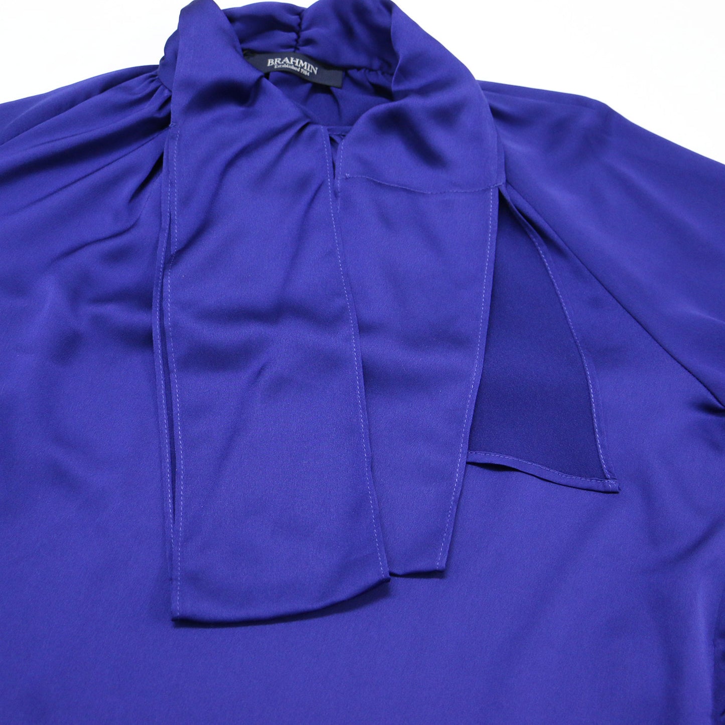 サテン ボウタイ ブラウス / シャツ ハイネック 長袖  ギャザー