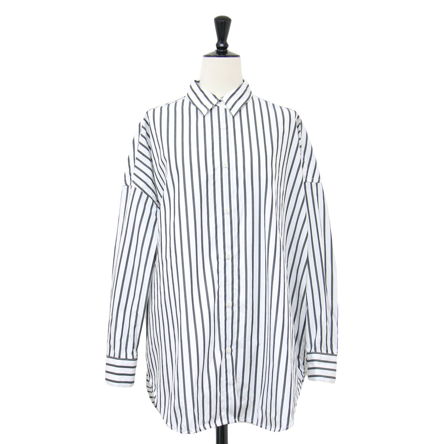 ストライプ柄 コットン 長袖 シャツ / レギュラーカラー オーバーサイズ