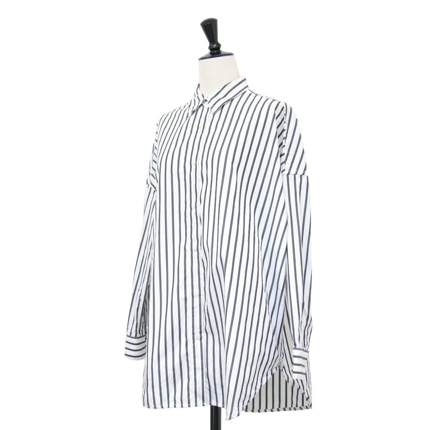 ストライプ柄 コットン 長袖 シャツ / レギュラーカラー オーバーサイズ