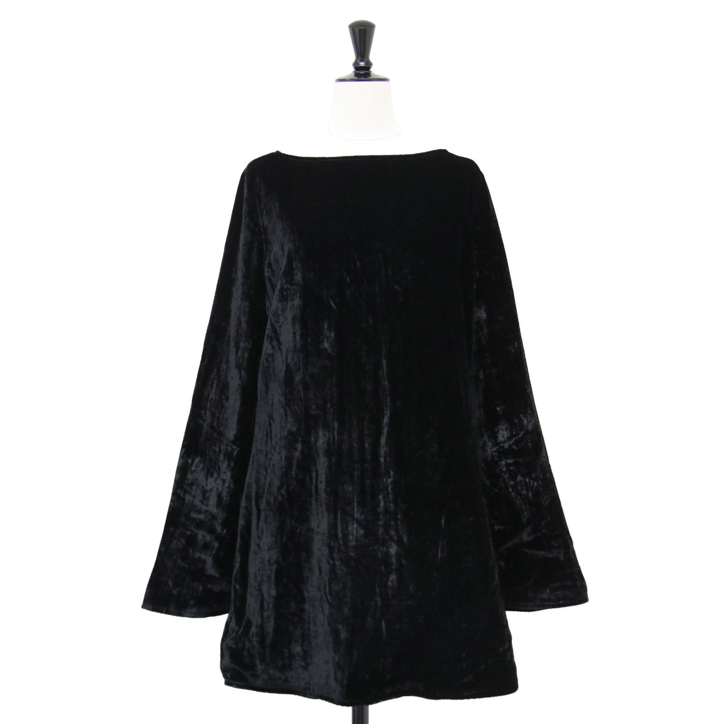 クラッシュ ベルベット ミニ ワンピース / ドレス 長袖 ボートネック ベルスリーブ