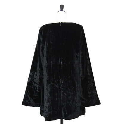 クラッシュ ベルベット ミニ ワンピース / ドレス 長袖 ボートネック ベルスリーブ