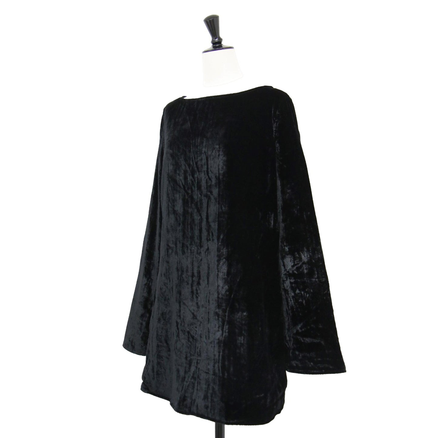 クラッシュ ベルベット ミニ ワンピース / ドレス 長袖 ボートネック ベルスリーブ