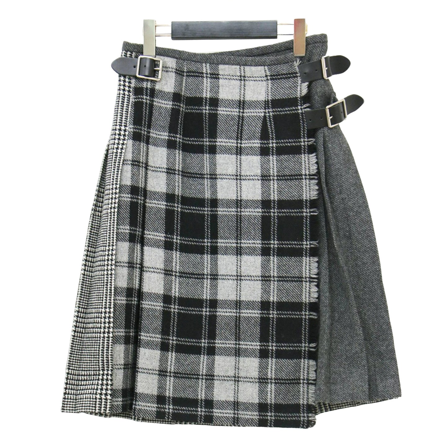 ウール パッチワーク キルト スカート / ミディ丈 ラップ プリーツ Aライン チェック