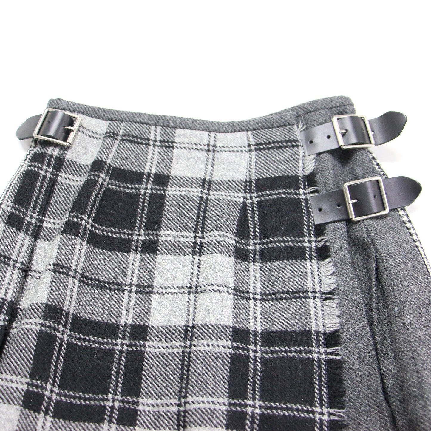 ウール パッチワーク キルト スカート / ミディ丈 ラップ プリーツ Aライン チェック