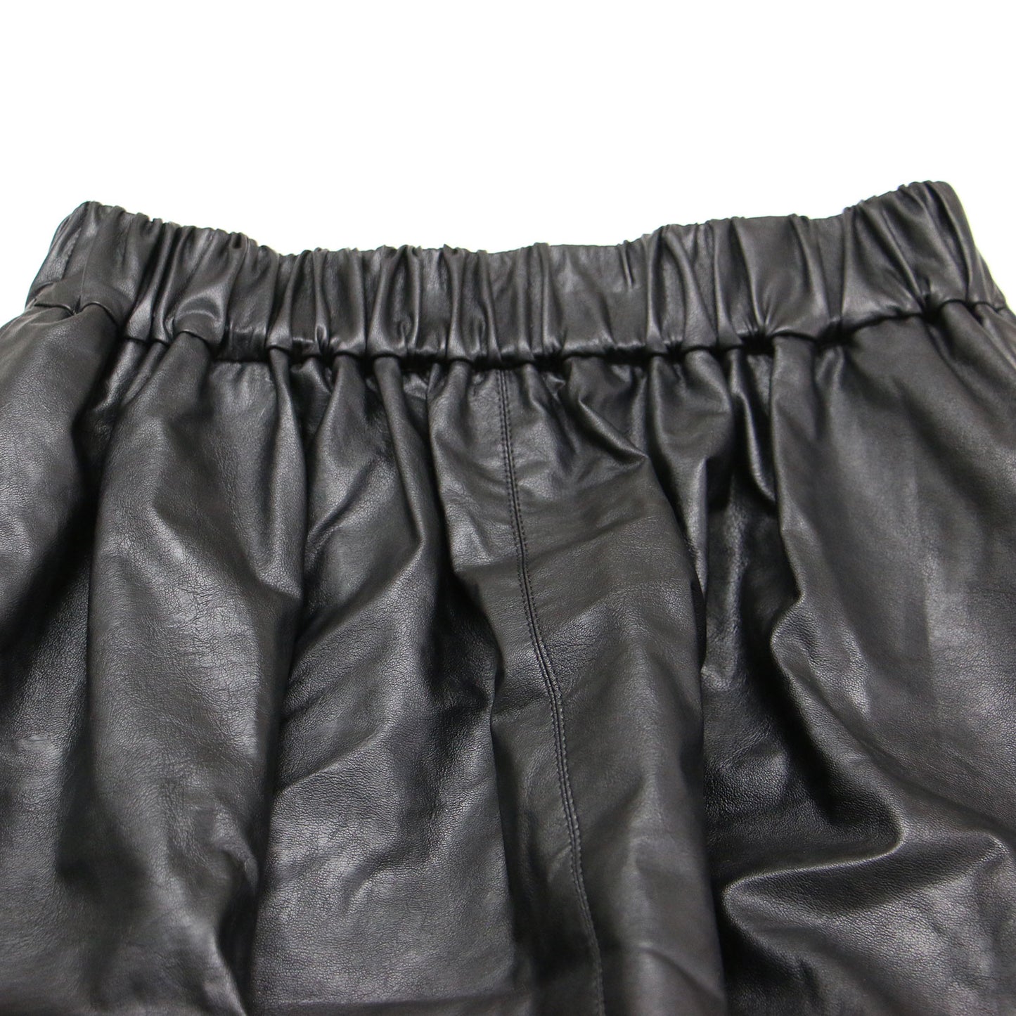 23秋冬 シンセティック レザー スカート / SYNTHETIC LEATHR SKIRT ロング丈 ギャザー フレア フェイクレザー