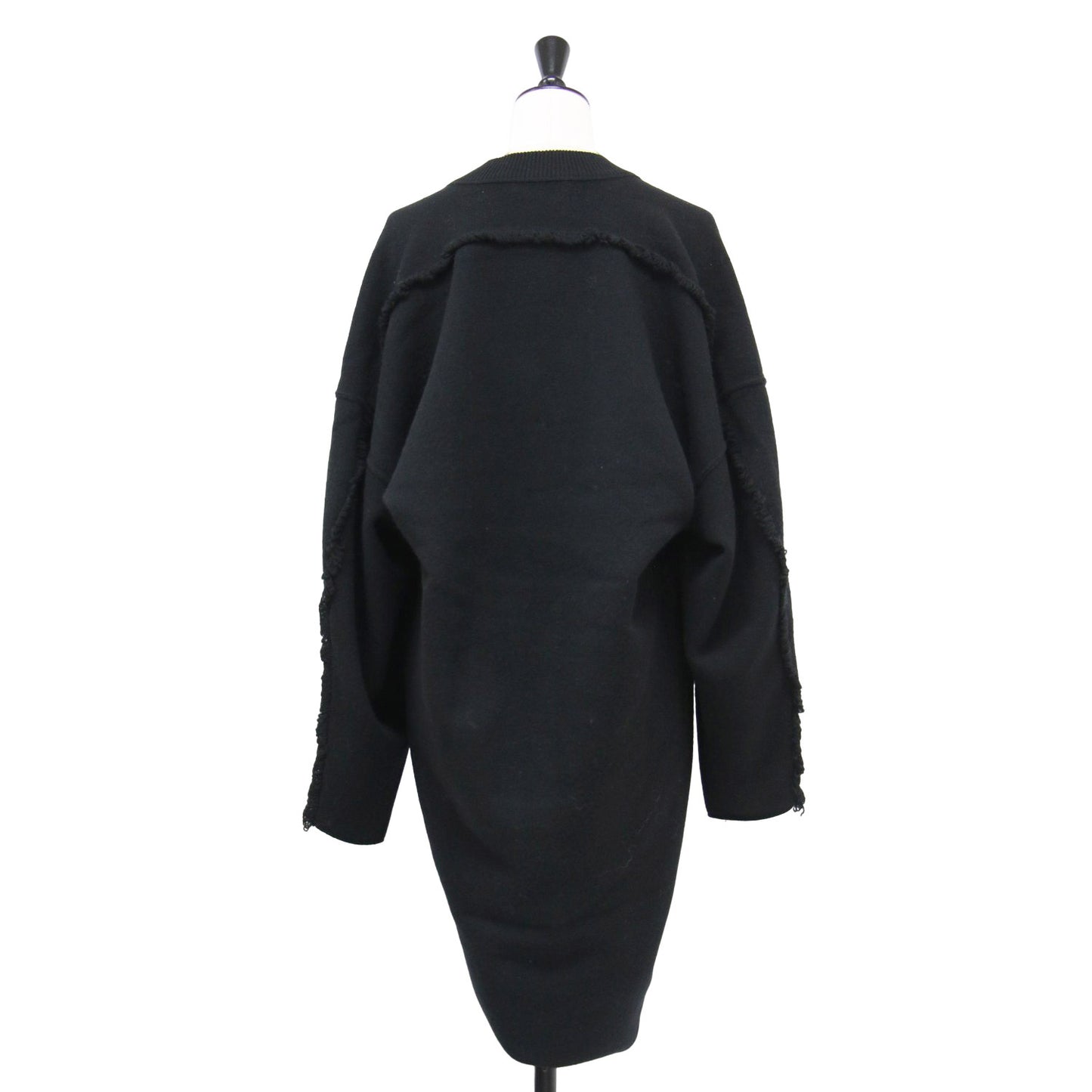 22秋冬 ウール ロング カーディガン / ニット 長袖 Vネック ボリュームスリーブ フリンジ オーバーサイズ