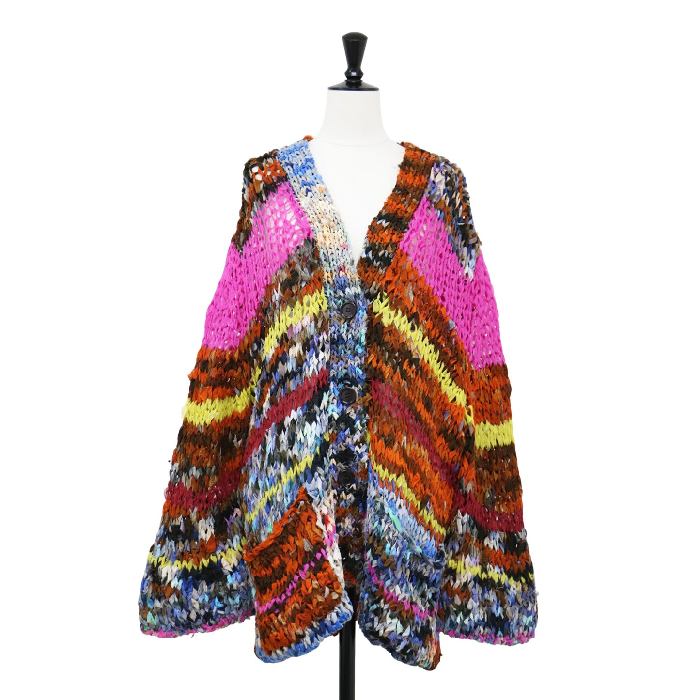 コットン シルク Vネック カーディガン / 長袖 ミックスカラー テープヤーン