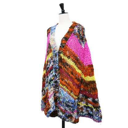 コットン シルク Vネック カーディガン / 長袖 ミックスカラー テープヤーン