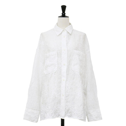 24春夏 シアー エンブロイダリー シャツ / ブラウス 長袖 刺繍 総柄 花柄