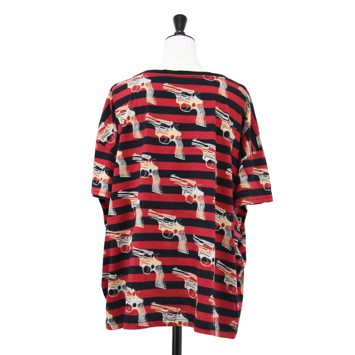 × Andy Warhol ボーダー柄 ピストルプリント 半袖 Tシャツ / クルーネック カットソー ワイド コットン 総柄 アンディウォーホル