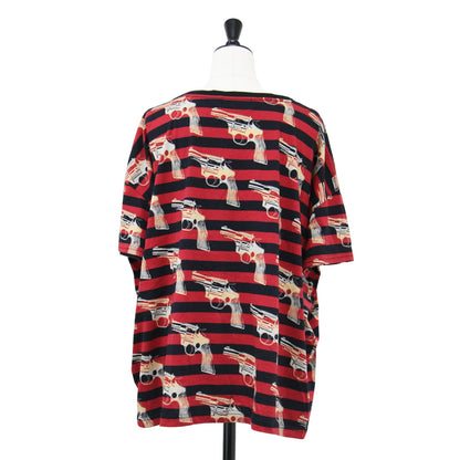 × Andy Warhol ボーダー柄 ピストルプリント 半袖 Tシャツ / クルーネック カットソー ワイド コットン 総柄 アンディウォーホル