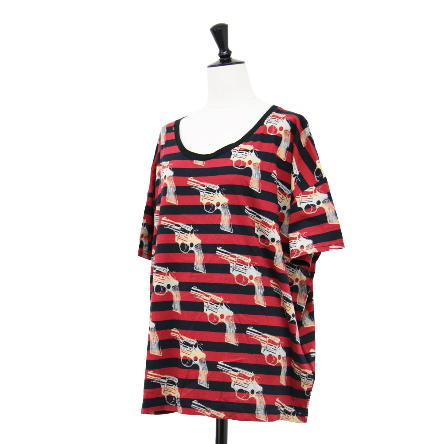 × Andy Warhol ボーダー柄 ピストルプリント 半袖 Tシャツ / クルーネック カットソー ワイド コットン 総柄 アンディウォーホル