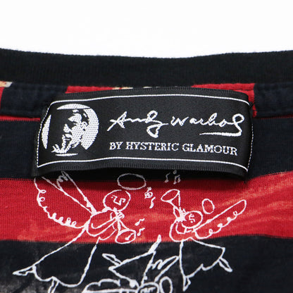 × Andy Warhol ボーダー柄 ピストルプリント 半袖 Tシャツ / クルーネック カットソー ワイド コットン 総柄 アンディウォーホル