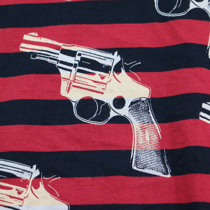 × Andy Warhol ボーダー柄 ピストルプリント 半袖 Tシャツ / クルーネック カットソー ワイド コットン 総柄 アンディウォーホル