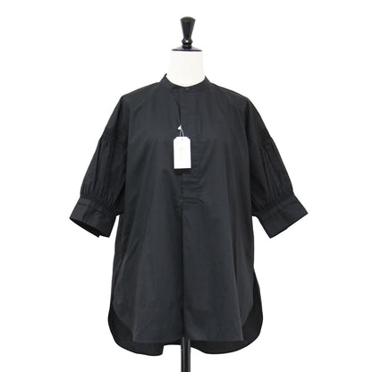 24春夏 ピンタック バルーンスリーブ シャツ / ブラウス 半袖 スタンドカラー ボリュームスリーブ コットン