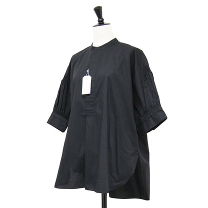 24春夏 ピンタック バルーンスリーブ シャツ / ブラウス 半袖 スタンドカラー ボリュームスリーブ コットン