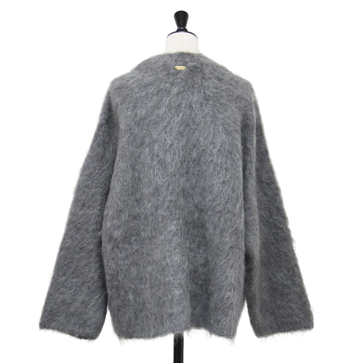 24秋冬 クルーネック カーディガン / PORTMIX ニット 長袖 ボタンレス ブランドロゴ メタルプレート ファー モヘヤ