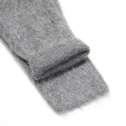 24秋冬 クルーネック カーディガン / PORTMIX ニット 長袖 ボタンレス ブランドロゴ メタルプレート ファー モヘヤ