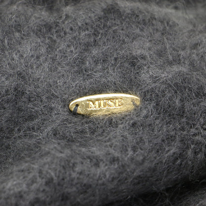 24秋冬 クルーネック カーディガン / PORTMIX ニット 長袖 ボタンレス ブランドロゴ メタルプレート ファー モヘヤ